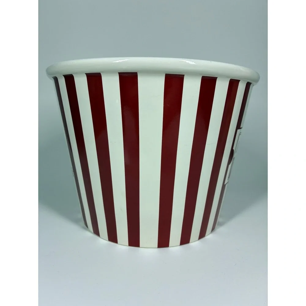 Williams Sonoma Popcorn Bowl Ceramic Red White Striped Admit One Movie Night